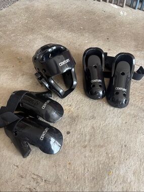 Black Martial Arts Sparring Gear Set - Headgear, Gloves & Boots